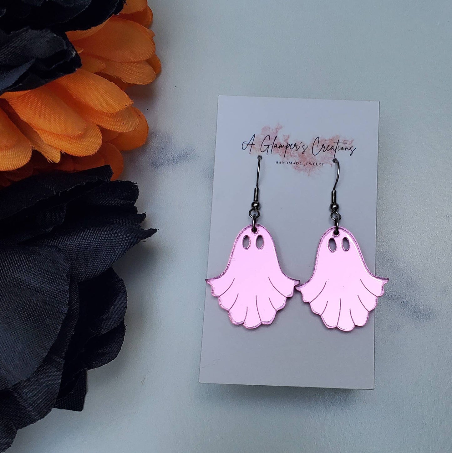 Pink Mirror Acrylic Halloween Ghost Earrings
