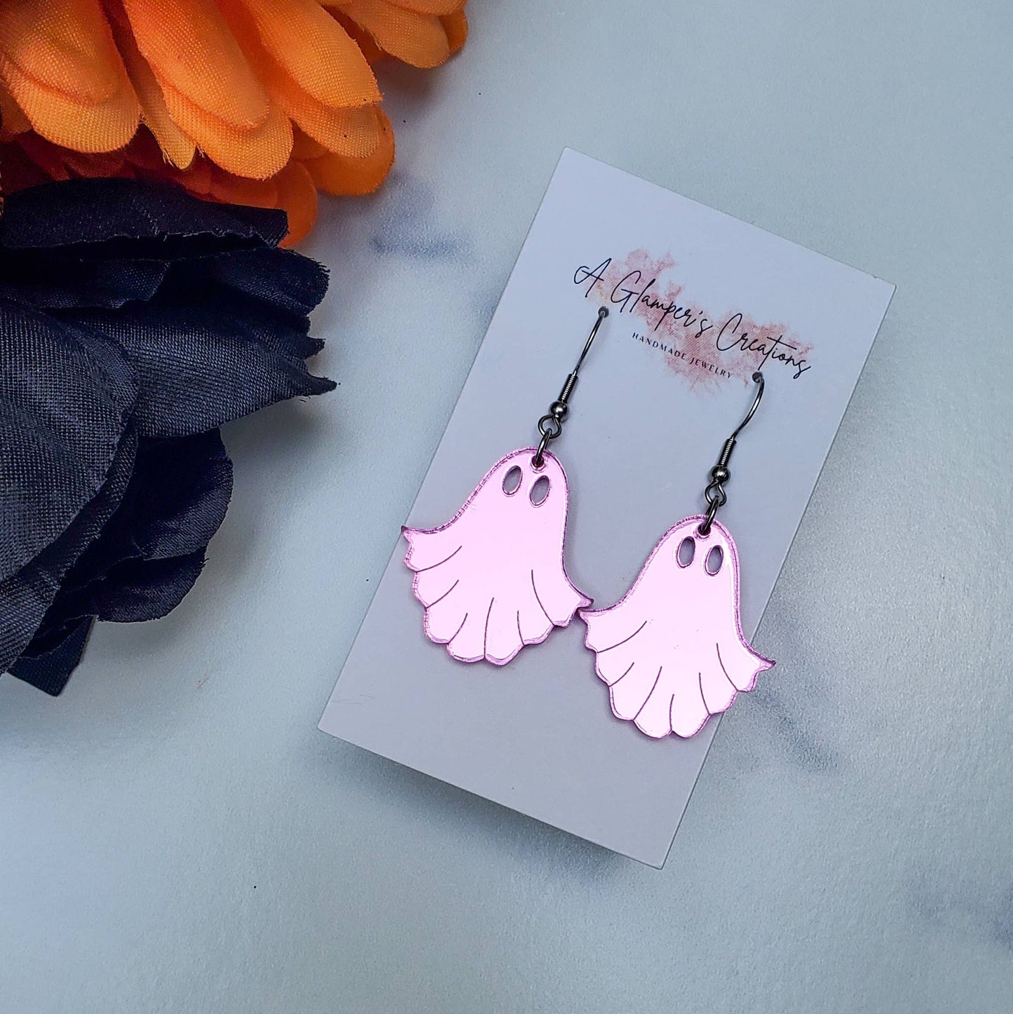 Pink Mirror Acrylic Halloween Ghost Earrings