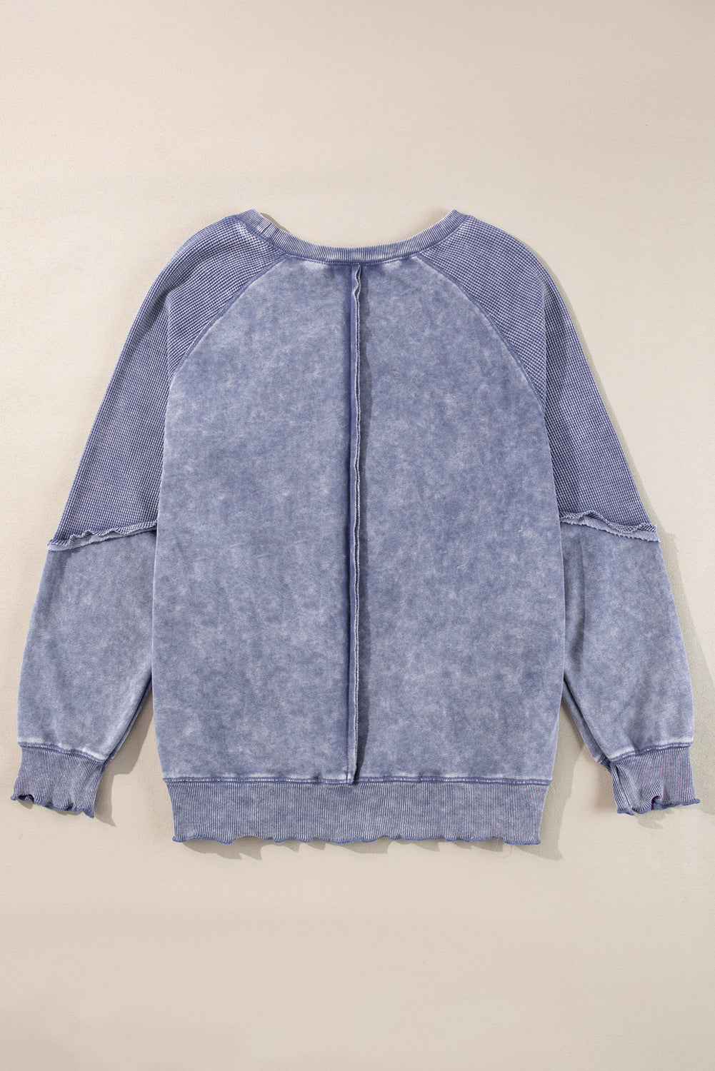 Light French Beige Solid Waffle Knit Patchwork Raglan Sleeve Sweatshirt