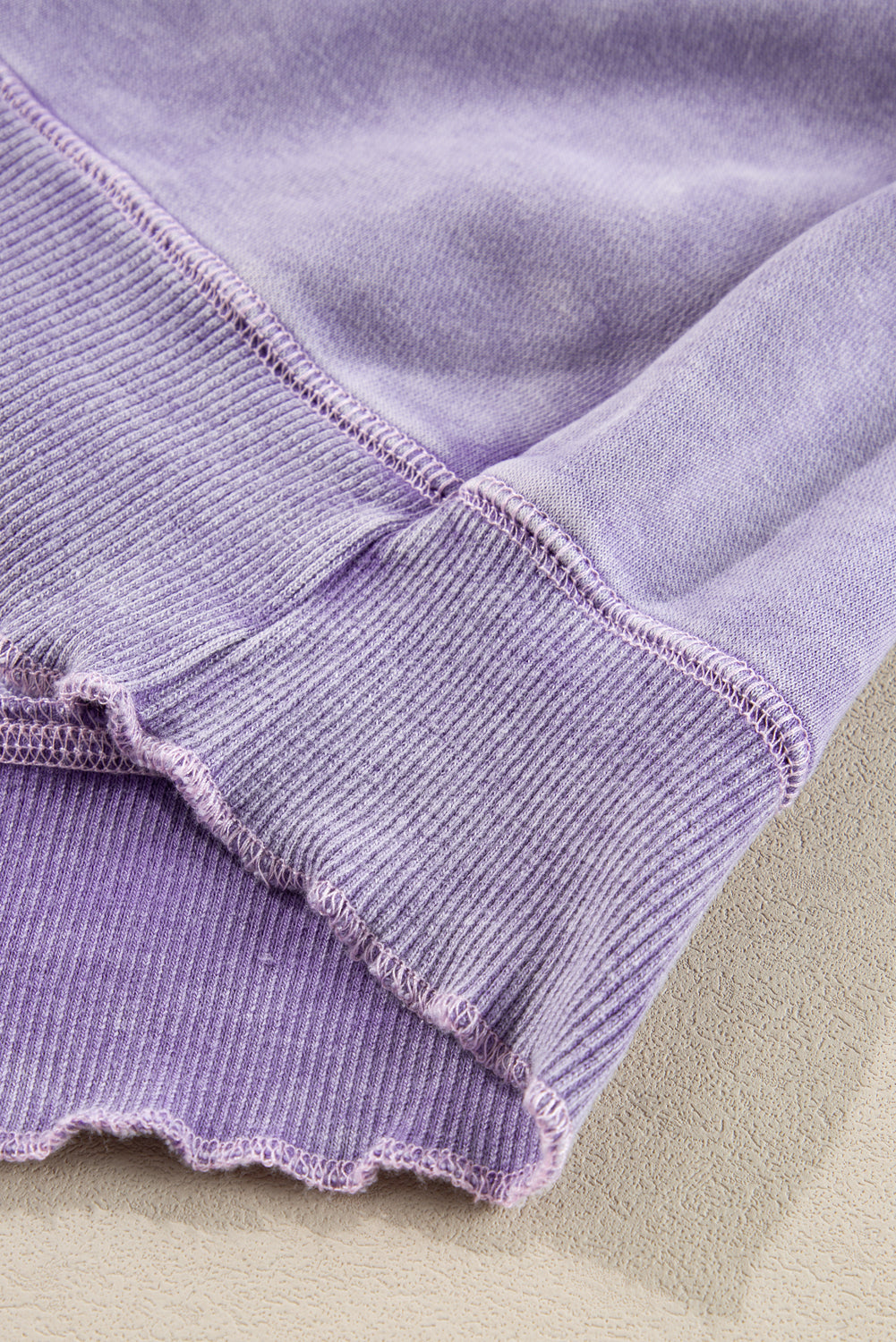 Light French Beige Solid Waffle Knit Patchwork Raglan Sleeve Sweatshirt