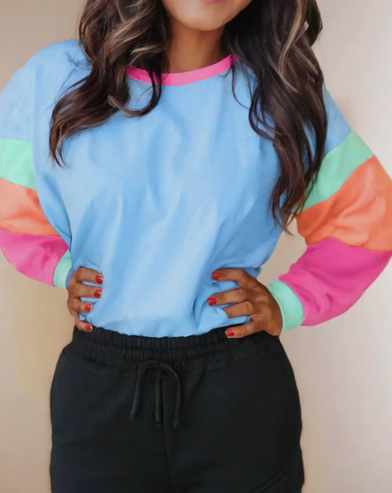 Long sleeve color block shirt