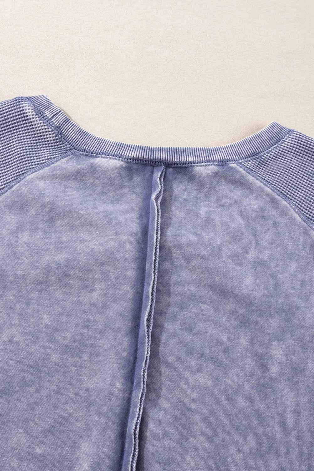 Light French Beige Solid Waffle Knit Patchwork Raglan Sleeve Sweatshirt
